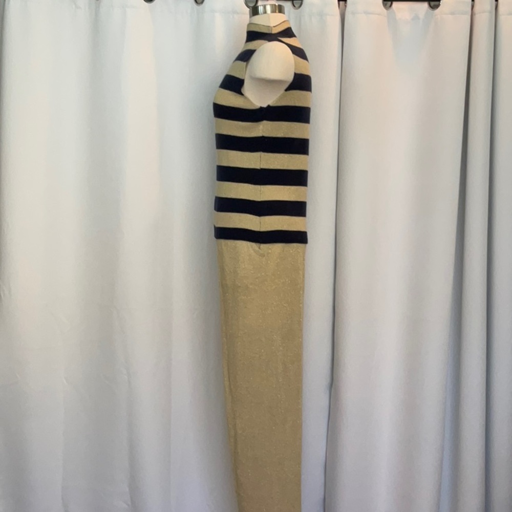Christina Hope Navy Metallic Gold Stripe Knit Top & Gold Knit Pants Women Sz M - Picture 3 of 15